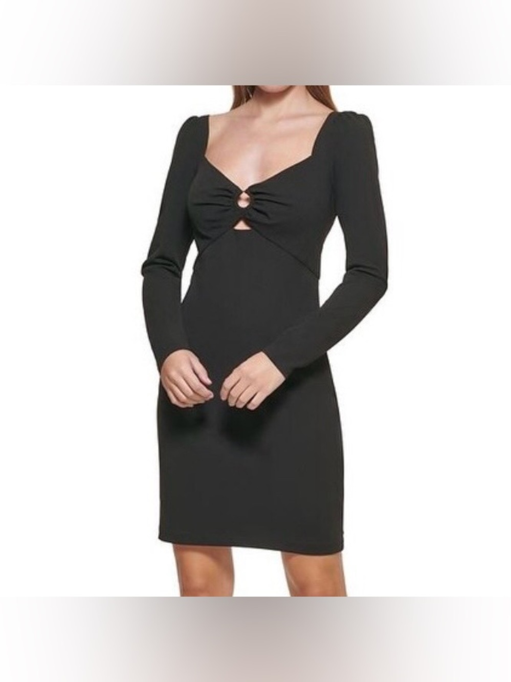 Guess Black Long-Sleeve Ring-Front Mini Dress